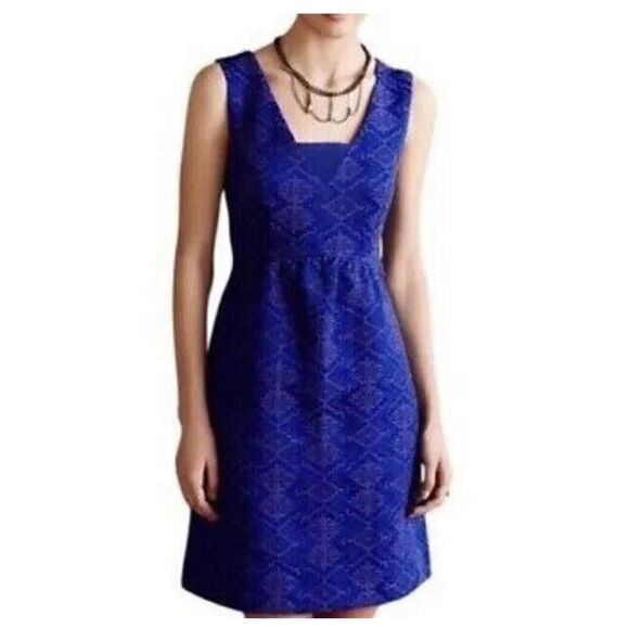 Anthropologie Maeve Women’s Blue & Purple Jacquard-Patterned Mini Dress Sz. 2 - Picture 1 of 12